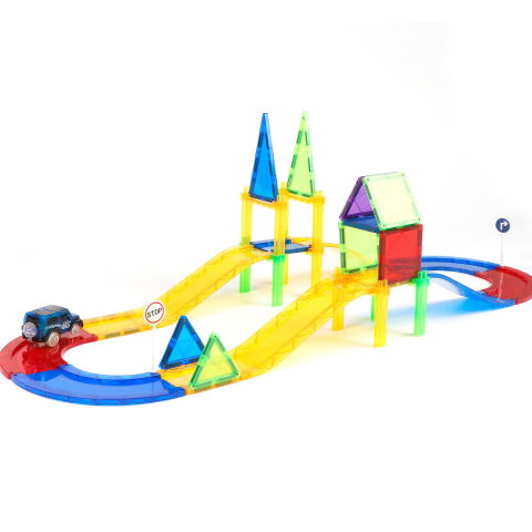 Jocuri magnetice - Set de constructie magnetic 3D - Circuit masinute (45 piese)