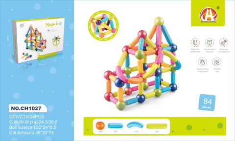 Jocuri magnetice - Set de constructie magnetic - Forme 3D (84 piese)