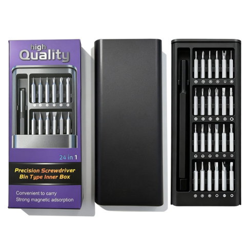 Import - Set de Surubelnite 24-in-1 cu Clichet, Flippy, Set de Uz Casnic pentru Repararea Electronicelor Mici, Maner durabil Negru, 26.5 x 15 x 1.5 cm, Negru
