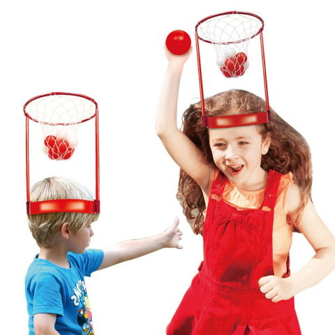 25 - 50 LEI - Set Interactiv pentru Copii, Flippy, Joc cu Doua Cosuri de Baschet de Pus pe Cap, Joc Dublu, 20 de Mingi Albe si Rosii, Multicolor