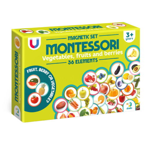Jocuri de asociere - Set magneti Montessori - Fructe si legume