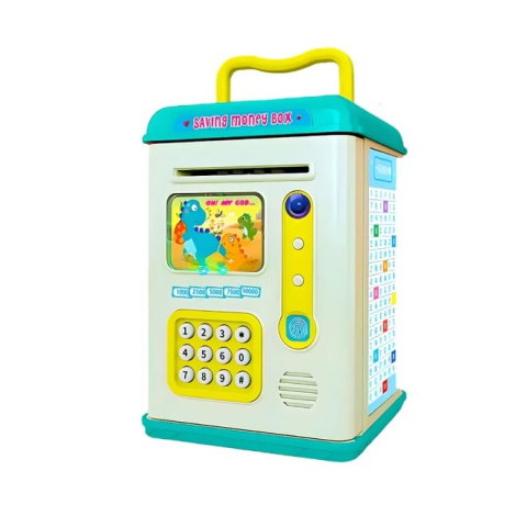 Import - Set Pusculita pentru Copii, Flippy, Tip ATM, Parola cu Amprenta, 13.5 x 11.5 x 20 cm, Albastru