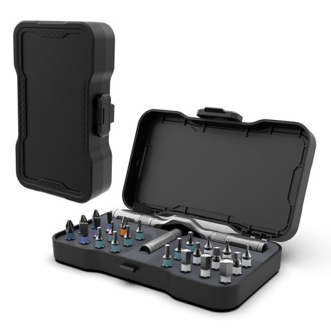 Import - Set Surubelnita Cu Clichet, Flippy, 24 Piese, Sistem de prindere multipla, ergonomic si adaptiv, 16 × 9,3 × 3,6 cm, Negru