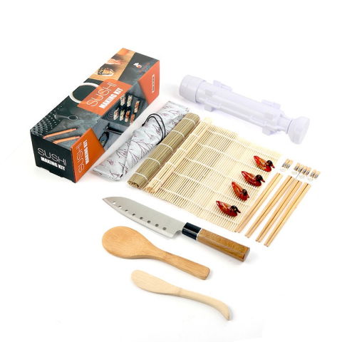 50 - 100 LEI - Set Ustensile pentru Sushi, Flippy, Set din 15 Accesorii pentru Sushi, Set pentru Sushi HOME MADE, Cutit Inclus, Forme, Betisoare, Multicolor