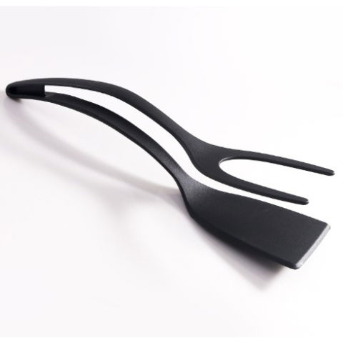 Ustensile pentru Bucătărie - Spatula Multifunctionala tip Cleste, Flippy, Spatula Cleste pentru Gatit, Silicon PP, pentru Alimente, Carne, Paine, 31 x 8.5 cm Negru