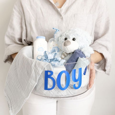 Tematica Fata/Baiat - Sticker Autocolant, Flippy, Tematica Gender Reveal, Model Scris It's a Boy, 19.5x27.5 cm, Albastru