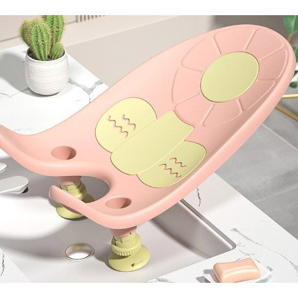 TeoMarket - Suport de Baie Bebelusi, Flippy, 0-12 luni, Montare pe Chiuveta/Lavoar/Cada, Ventuze Antiderapante cu Intaltime Reglabila, 50 x 24 x 12.5 cm, Roz