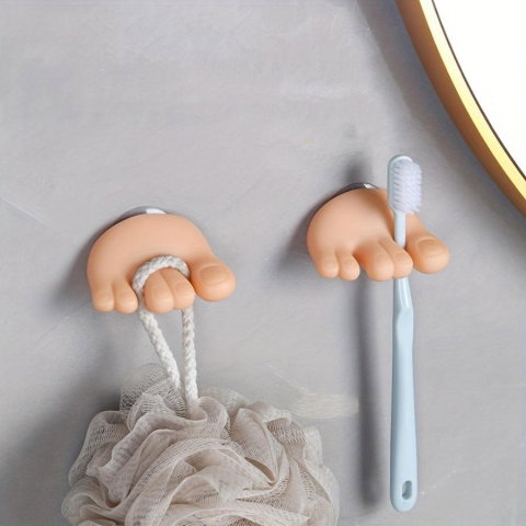 Import - Suport de Baie, Flippy, Multifunctional, pentru Periute/Cabluri, din PVC, cu Ventuza, Model Picior, 4 x 6.5 cm, Crem