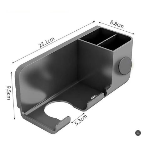 Articole pentru baie - Suport de Baie, Flippy, pentru Uscator de Par, cu Organizator Dublu, din Plastic, Aplicare cu Suport Adeziv, 23 x 8.8 x 9.5 cm, Gri