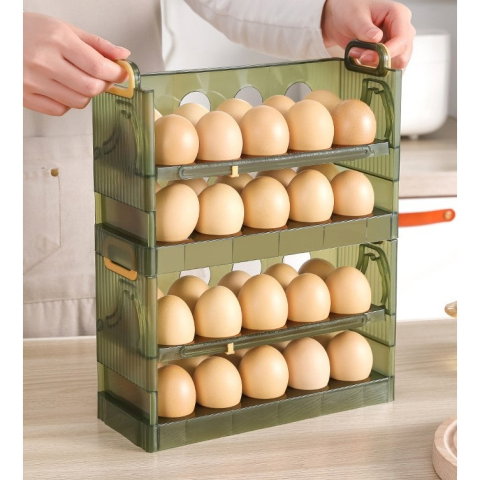 Import - Suport Organizator pentru Oua, Flippy, pentru Frigider, Verde transparent, Capacitate 20 oua, Doua straturi, cu Data de Expirare, 25.5x10x17 cm