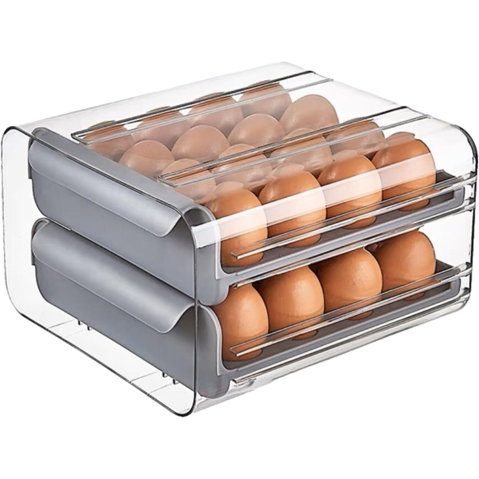 Import - Suport pentru Oua, Flippy, Strat Dublu, Capacitate 32 de Oua, 23.5x21.5 cm, din Plastic, Gri