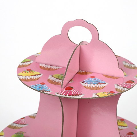 Import - Suport Prajituri, Flippy, 3 Etaje, Design de Petrecere, pentru Prajituri, Candy Bar, din Carton, Roz/Multicolor