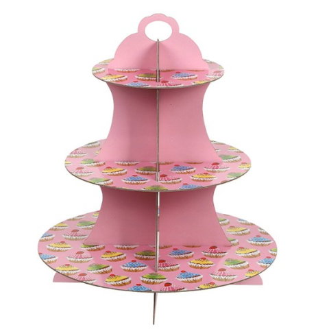 Import - Suport Prajituri, Flippy, 3 Etaje, Design de Petrecere, pentru Prajituri, Candy Bar, din Carton, Roz/Multicolor