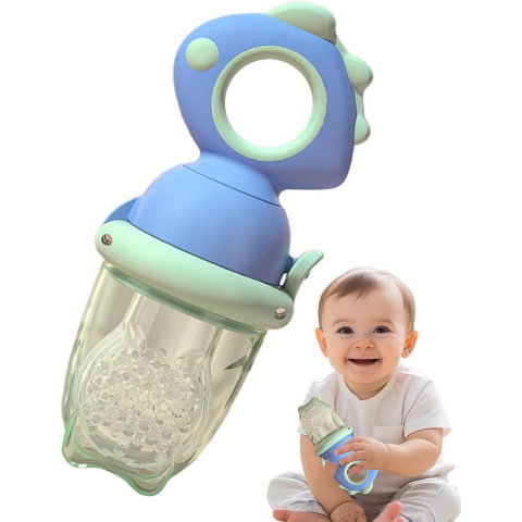 TeoMarket - Suzeta pentru Fructe, Flippy, pentru Bebelusi, din Silicon Alimentar, +4 Luni, 2 mm Grosime Gauri Tetina, 12.4 x 5.1 x 4.7 cm, Albastru