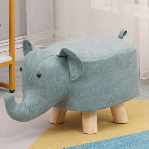 Casa si Bricolaj - Taburet pentru Copii, Flippy, Scaun Tip Taburet, Model Elefant, din Lemn Masiv, Scaun pentru Copii, 30 x 25 x 25 cm, Albastru