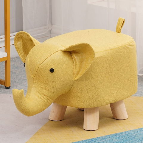 Casa si Bricolaj - Taburet pentru Copii, Flippy, Scaun Tip Taburet, Model Elefant, din Lemn Masiv, Scaun pentru Copii, 30 x 25 x 25 cm, Galben