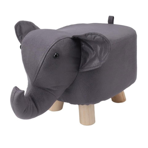 Import - Taburet pentru Copii, Flippy, Scaun Tip Taburet, Model Elefant, din Lemn Masiv, Scaun pentru Copii, 30 x 25 x 25 cm, Gri inchis
