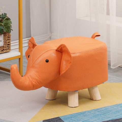 Casa si Bricolaj - Taburet pentru Copii, Flippy, Scaun Tip Taburet, Model Elefant, din Lemn Masiv, Scaun pentru Copii, 30 x 25 x 25 cm, Portocaliu