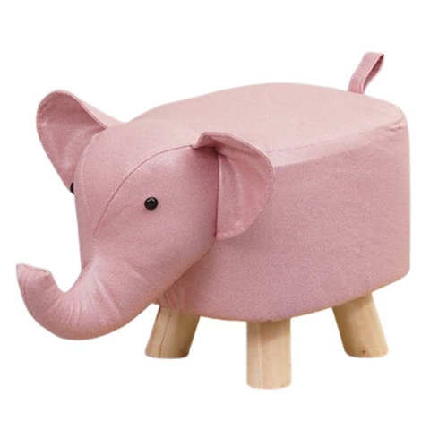 Import - Taburet pentru Copii, Flippy, Scaun Tip Taburet, Model Elefant, din Lemn Masiv, Scaun pentru Copii, 30 x 25 x 25 cm, Roz