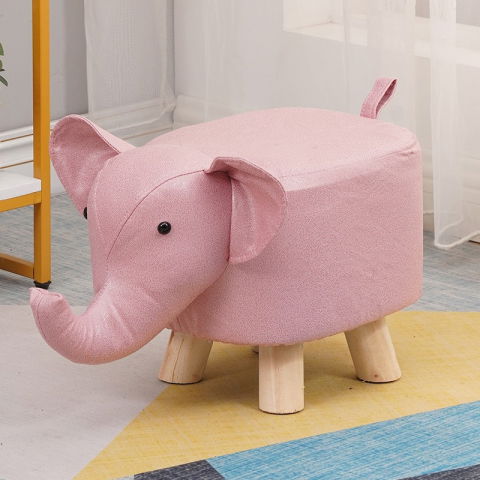 Casa si Bricolaj - Taburet pentru Copii, Flippy, Scaun Tip Taburet, Model Elefant, din Lemn Masiv, Scaun pentru Copii, 30 x 25 x 25 cm, Roz