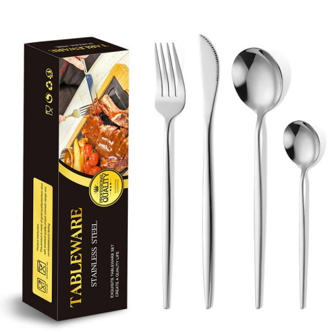 Import - Tacamuri Portugheze, Flippy, Set din 24 de Piese din Otel Inoxidabil, 6 Cutie, 6 Furculite, 6 Linguri de Masa, 6 Linguri pentru Ceai, Argintiu