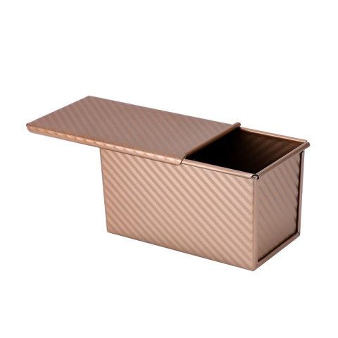 TeoMarket - Tava pentru Paine, Flippy, din Otel Carbon, 450 g, cu Capac, Antiaderenta, 21 x 11 x 11.5 cm, Roz Auriu