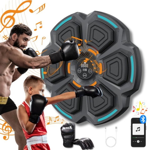 Import - Tinta Lovituri Box Montabil pe Perete, Flippy, Negru, Difuzor, Bluetooth, Iluminare LED, 41.5 x 6.5 x 42 cm, Manusi Incluse