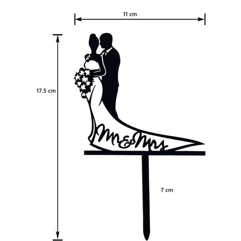 TeoMarket - Topper Tort, Flippy, Model 1 Mr&amp;Mrs, 17.5 x 11 cm, Negru