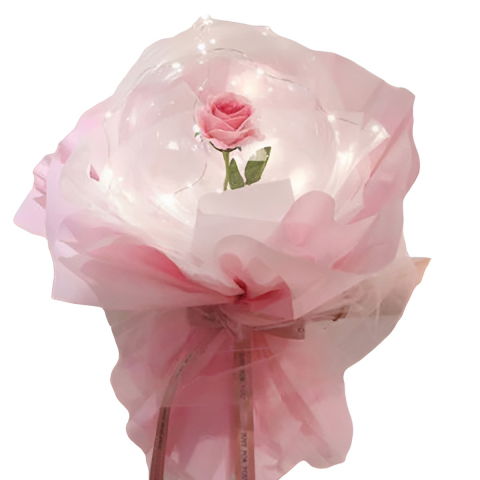 Diverse Casa - Trandafir in Balon LED cu Lumini, Flippy, Tip Buchet, Diametru 35 cm, Roz