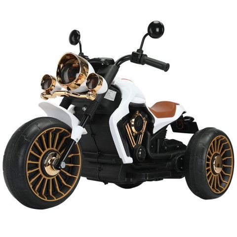 TeoMarket - Tricicleta Electrica pentru Copii, Flippy, cu 2 Acumulatoare 380*2, 6V 4.5, Sistem Anti-Rasturnare, Sistem de Lumini si Sunet, 6-8 Ani, 93 x 48 x 63 cm, Alb Negru