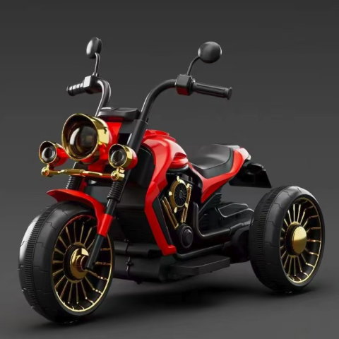 TeoMarket - Tricicleta Electrica pentru Copii, Flippy, cu 2 Acumulatoare 380*2, 6V 4.5, Sistem Anti-Rasturnare, Sistem de Lumini si Sunet, 6-8 Ani, 93 x 48 x 63 cm, Rosu Negru