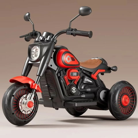 Import - Tricicleta Electrica pentru Copii, Flippy, Tricicleta DUAL-DRIVE 380*2 Baterie 6V 4.5, Bluetooth, Sistem Anti-Rasturnare, Sistem de Lumini si Sunet, 5+ Ani, 80 x 60 x 42 cm, Rosu Negru