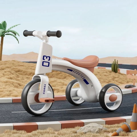 Masinute, Triciclete si Masinute Electrice - Tricicleta pentru Copii, Flippy, Exercitiu de Echilibru, pentru 1-6 Ani, Functie de Lumini si Sunete, cu Pedale, din Plastic, Roti Gonflabile, Greutate Portanta 60 kg, 57 x 36 x 47 cm, Alb