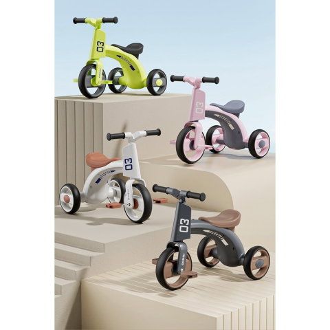 TeoMarket - Tricicleta pentru Copii, Flippy, Exercitiu de Echilibru, pentru 1-6 Ani, Functie de Lumini si Sunete, cu Pedale, din Plastic, Roti Gonflabile, Greutate Portanta 60 kg, 57 x 36 x 47 cm, Gri