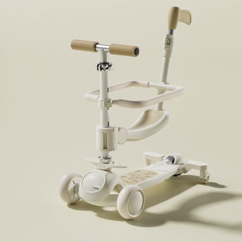 Masinute, Triciclete si Masinute Electrice - Trotineta Tip Carucior pentru Copii 7in1, Flippy, Pliabila, Ghidon Reglabil, Parti Detasabile, Lumini LED, Muzica, Suport pentru picioare, Alb