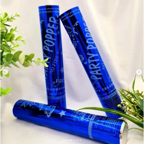 Import - Tub de Confetti, Flippy, Party Popper, 30x5 cm, Confetii Lucioase Rezistente la Foc, Eliberare prin Rasucire, Albastru