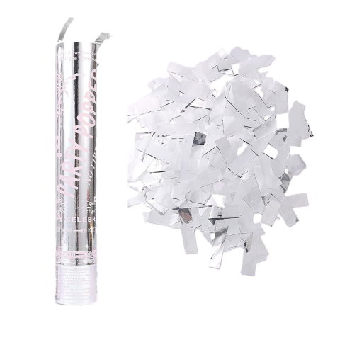 Import - Tub de Confetti, Flippy, Party Popper, 30x5 cm, Confetii Lucioase Rezistente la Foc, Eliberare prin Rasucire, Argintiu