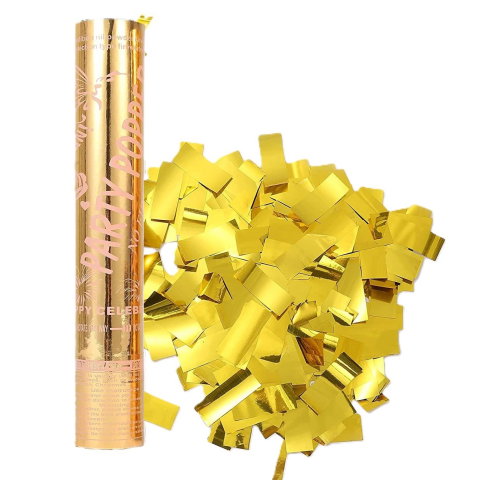 Import - Tub de Confetti, Flippy, Party Popper, 30x5 cm, Confetii Lucioase Rezistente la Foc, Eliberare prin Rasucire, Auriu