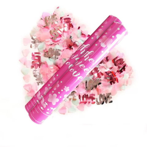 TeoMarket - Tun Confetti, Flippy, Confetti Inimioare si Mesaj Love, 40 x 5 cm, Roz Alb