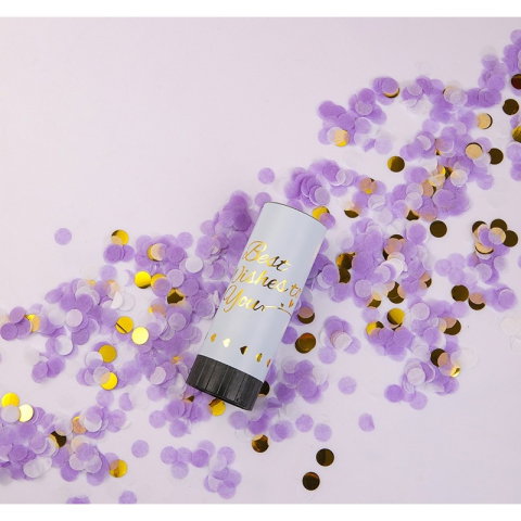 Import - Tun de Confetti, Flippy, Best Wishes 11 x 4 cm, Model Buline din Hartie si Folie, Mov