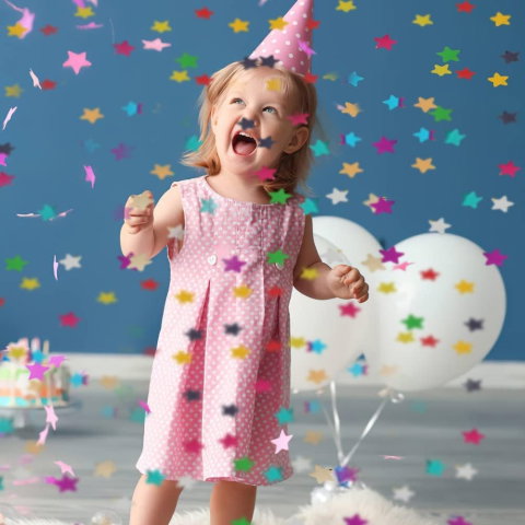 Import - Tun de Confetti, Flippy, Party Popper, 60x5 cm, Model Stelute, Inimioare, Paiete, Lucioase, 3 cm Diametru, Multicolor