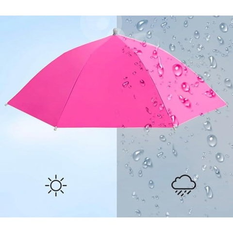 Import - Umbrela de Cap, Flippy, Diametru 69 cm, Banda Elastica de Cap, Protectie UV/Ploaie, Fucsia