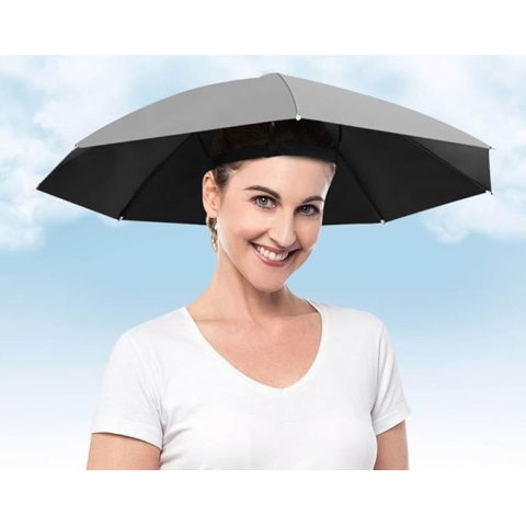 Import - Umbrela de Cap, Flippy, Diametru 69 cm, Banda Elastica de Cap, Protectie UV/Ploaie, Gri