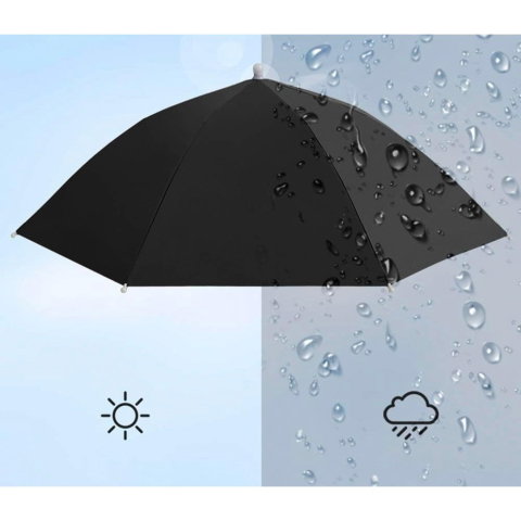 Import - Umbrela de Cap, Flippy, Diametru 69 cm, Banda Elastica de Cap, Protectie UV/Ploaie, Negru