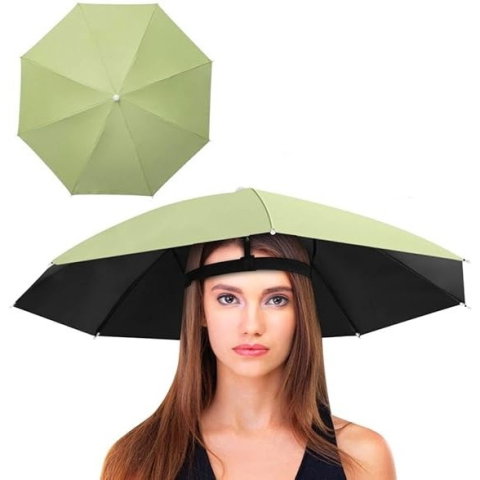 Import - Umbrela de Cap, Flippy, Diametru 69 cm, Banda Elastica de Cap, Protectie UV/Ploaie, Verde Matcha