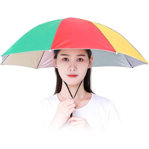 Import - Umbrela de Cap, Flippy, Diametru 69 cm, Snur Reglabil de Cap, Protectie UV/Ploaie, Curcubeu