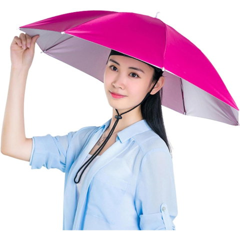 Import - Umbrela de Cap, Flippy, Diametru 69 cm, Snur Reglabil de Cap, Protectie UV/Ploaie, Roz