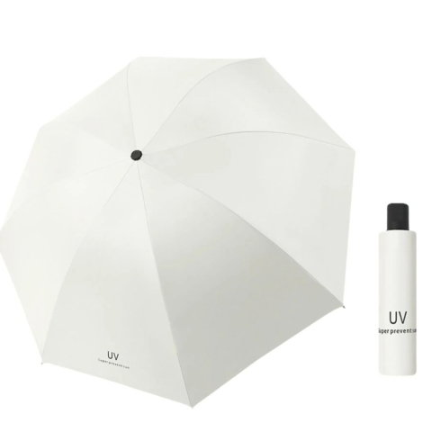 Import - Umbrela de Ploaie Unisex, Flippy, cu Protectie UV Soare, Rezistenta la Vant si Ploaie, Pliabila, din Vinil si Otel, 96 x 67 cm, Bej deschis