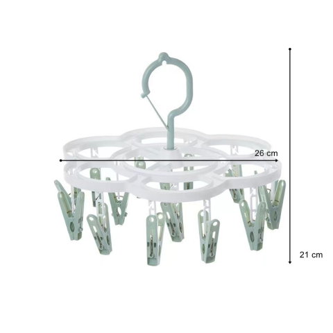 Import - Uscator de Rufe Suspendat Flippy, cu 16 Carlige, Rotire 360 Grade, Mateiral Plastic, Usor de Depozitat, Multifunctional, 26 x 21 cm, Verde