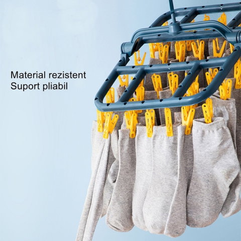 Import - Uscator de Rufe Suspendat Flippy, cu 40 Carlige, Rotire 360 Grade, Protectie Vant, Pliabil, Patrat, Mateiral Plastic, Usor de Depozitat, Multifunctional, 36 x 24 cm, Albastru/Galben